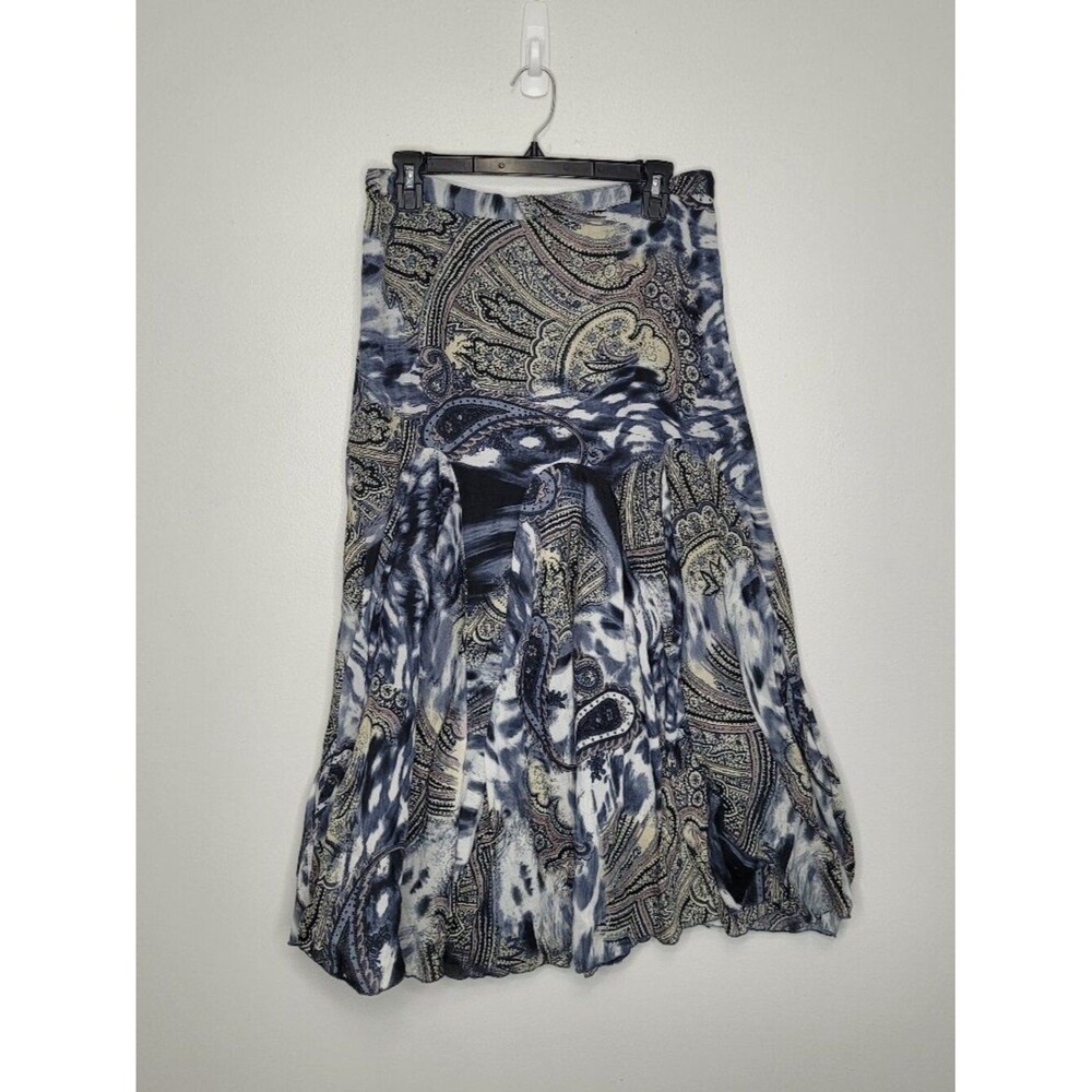 Tease brown blue grunge abstract print artsy witchy dark boho artsy midi skirt